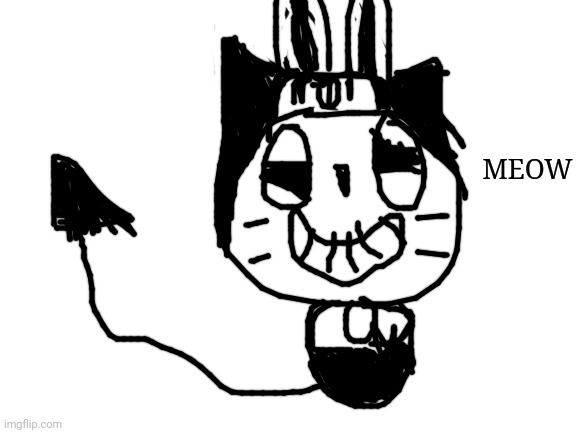 sorry if bad: bunny wearing bendy costume | MEOW | image tagged in blank white template,rabbits,bendy and the ink machine,cats | made w/ Imgflip meme maker