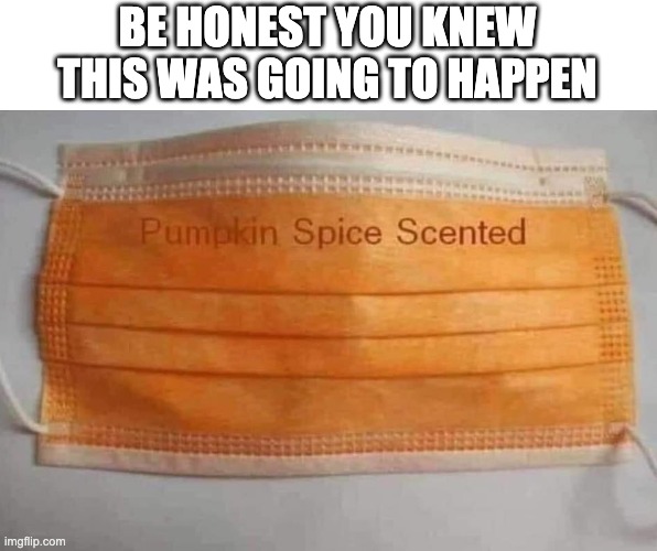 Pumpkin Spice | BE HONEST YOU KNEW THIS WAS GOING TO HAPPEN | image tagged in mask,face mask,pumpkin spice | made w/ Imgflip meme maker