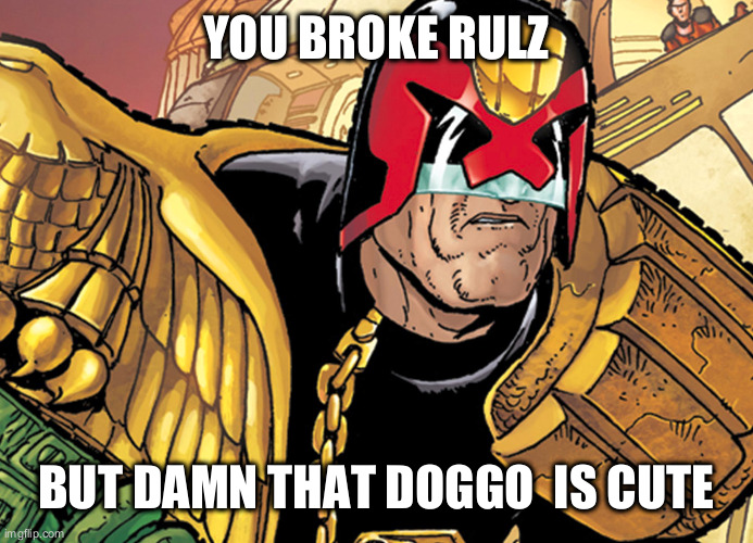 dred | YOU BROKE RULZ BUT DAMN THAT DOGGO IS CUTE | image tagged in dred | made w/ Imgflip meme maker