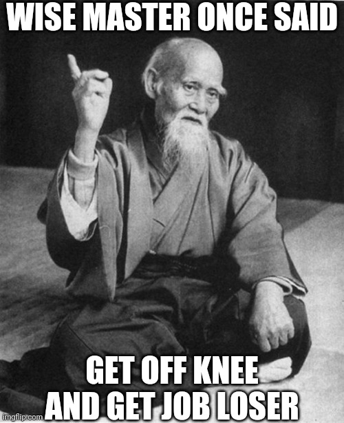 Wise Master | WISE MASTER ONCE SAID GET OFF KNEE AND GET JOB LOSER | image tagged in wise master | made w/ Imgflip meme maker