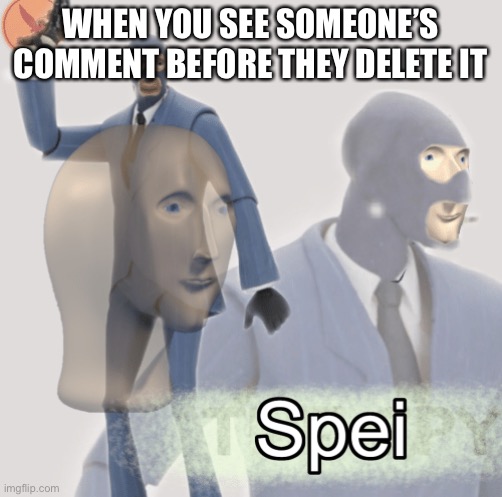 Meme man spei | WHEN YOU SEE SOMEONE’S COMMENT BEFORE THEY DELETE IT | image tagged in meme man spei | made w/ Imgflip meme maker