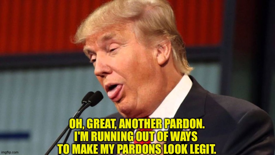 Stupid trump | OH, GREAT, ANOTHER PARDON.
I'M RUNNING OUT OF WAYS 
TO MAKE MY PARDONS LOOK LEGIT. | image tagged in stupid trump | made w/ Imgflip meme maker