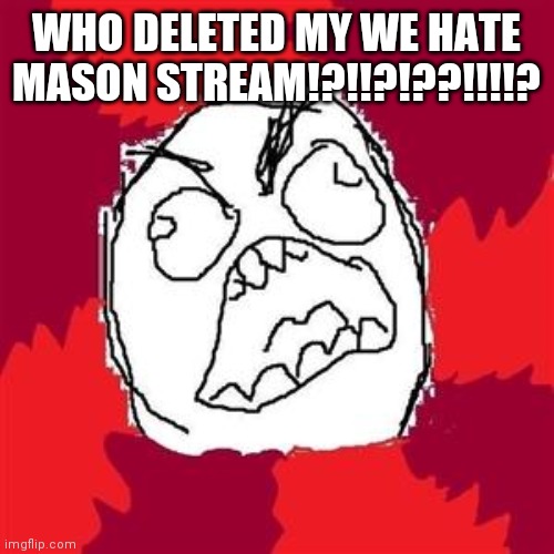 Rage Face | WHO DELETED MY WE HATE MASON STREAM!?!!?!??!!!!? | image tagged in rage face | made w/ Imgflip meme maker