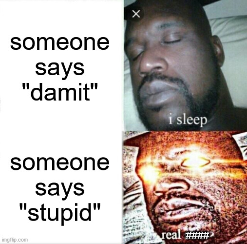 roblox tags be like | someone says "damit"; someone says "stupid"; #### | image tagged in memes,sleeping shaq,roblox tags,be like,weird | made w/ Imgflip meme maker