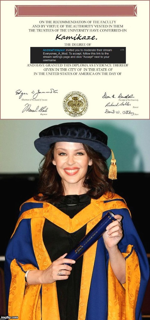 how dare she accept an honorary degree she didn't earn | image tagged in kamikaze eam,graduate,meme stream,meanwhile on imgflip,imgflip mods,imgflip humor | made w/ Imgflip meme maker