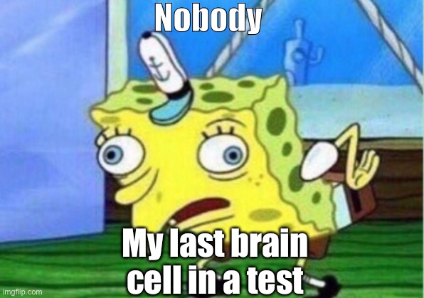 My last brain cell in a test | Nobody; My last brain cell in a test | image tagged in memes,mocking spongebob | made w/ Imgflip meme maker