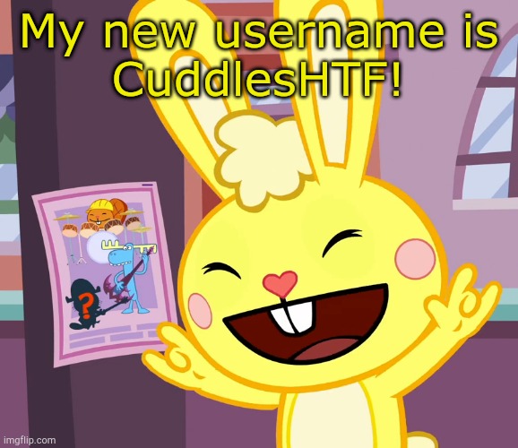 Cuddles Rock Out Finger Sign (HTF) | My new username is
CuddlesHTF! | image tagged in cuddles rock out finger sign htf | made w/ Imgflip meme maker