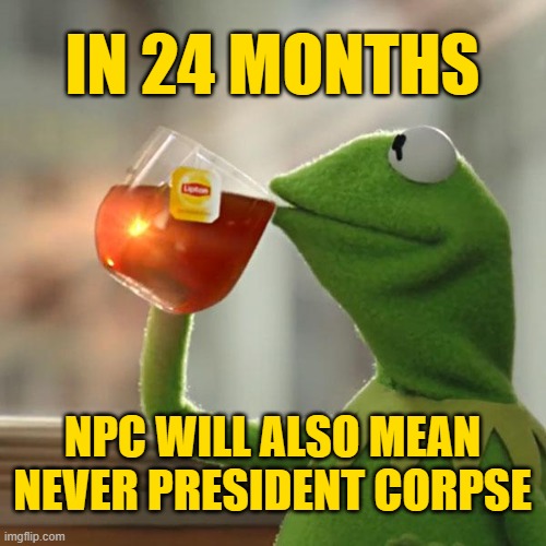 But That's None Of My Business Meme | IN 24 MONTHS NPC WILL ALSO MEAN NEVER PRESIDENT CORPSE | image tagged in memes,but that's none of my business,kermit the frog | made w/ Imgflip meme maker