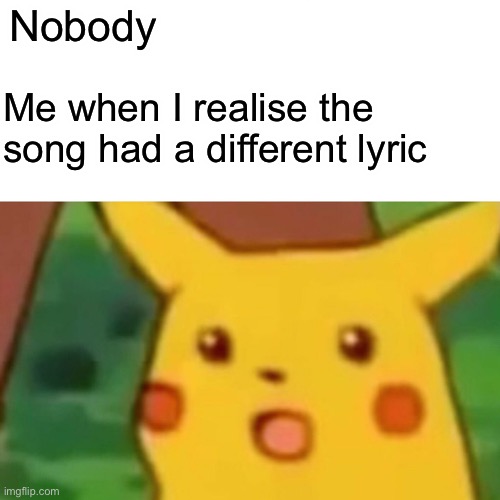 Surprised Pikachu | Nobody; Me when I realise the song had a different lyric | image tagged in memes,surprised pikachu | made w/ Imgflip meme maker
