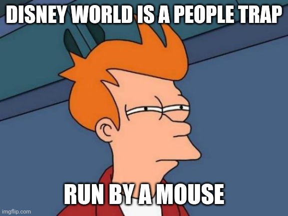 Futurama Fry | DISNEY WORLD IS A PEOPLE TRAP; RUN BY A MOUSE | image tagged in memes,futurama fry | made w/ Imgflip meme maker