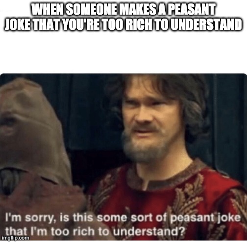 Anti Meme | WHEN SOMEONE MAKES A PEASANT JOKE THAT YOU'RE TOO RICH TO UNDERSTAND | image tagged in peasant joke,anti-meme | made w/ Imgflip meme maker