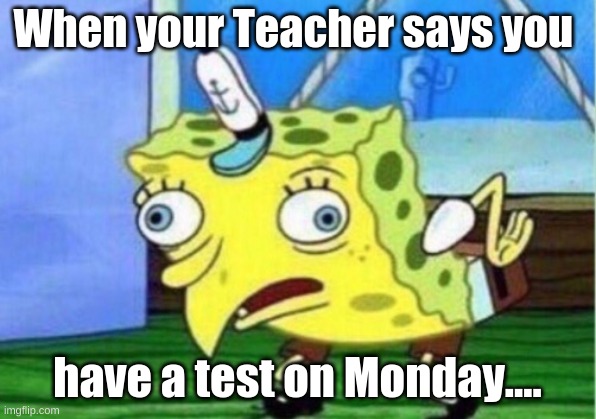 cierra beal | When your Teacher says you; have a test on Monday.... | image tagged in memes,mocking spongebob | made w/ Imgflip meme maker