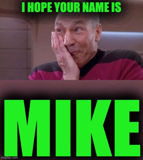 picard oops | I HOPE YOUR NAME IS MIKE | image tagged in picard oops | made w/ Imgflip meme maker