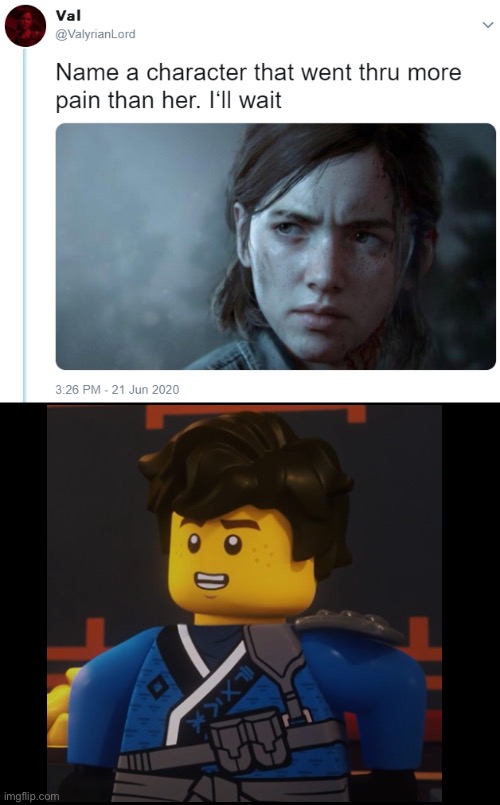 Name one character who went through more pain than her | image tagged in name one character who went through more pain than her,ninjago | made w/ Imgflip meme maker