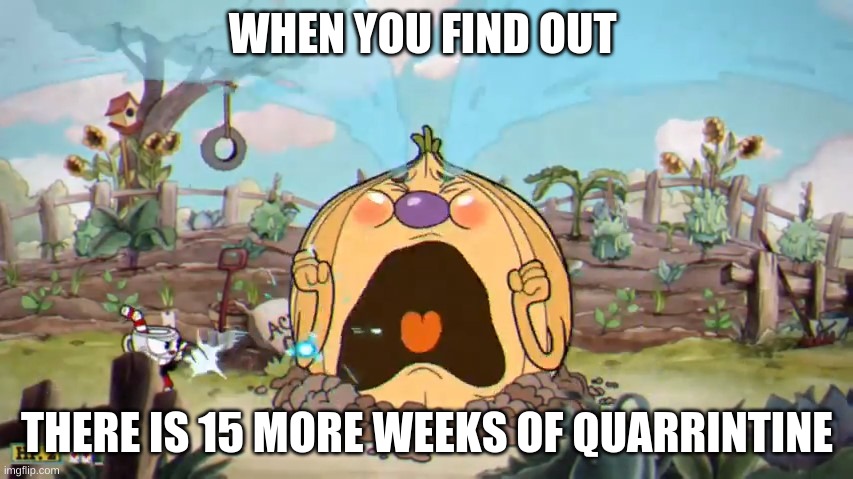 Cuphead Weepy | WHEN YOU FIND OUT; THERE IS 15 MORE WEEKS OF QUARRINTINE | image tagged in cuphead weepy | made w/ Imgflip meme maker