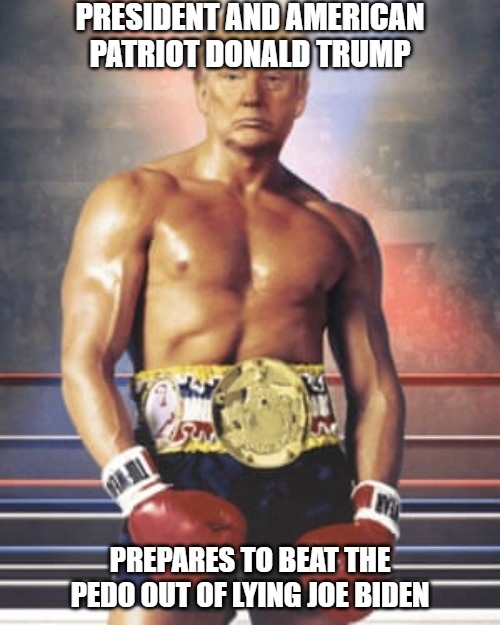 It won't even be close even with Kamala in the ring | PRESIDENT AND AMERICAN
PATRIOT DONALD TRUMP; PREPARES TO BEAT THE
PEDO OUT OF LYING JOE BIDEN | image tagged in memes,trump,biden,2020,funny,8 more years | made w/ Imgflip meme maker