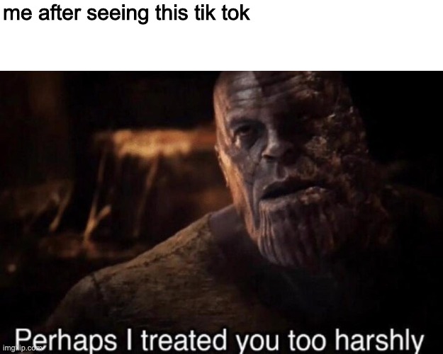 Perhaps I treated you too harshly | me after seeing this tik tok | image tagged in perhaps i treated you too harshly | made w/ Imgflip meme maker