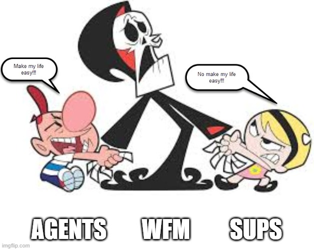 Workforce Management Life | AGENTS        WFM         SUPS | image tagged in wfm,workforce management,office life,humor | made w/ Imgflip meme maker