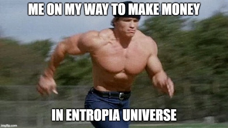 lol time to wipe scorpions | ME ON MY WAY TO MAKE MONEY; IN ENTROPIA UNIVERSE | image tagged in running arnold,entropia universe,memes,video games | made w/ Imgflip meme maker