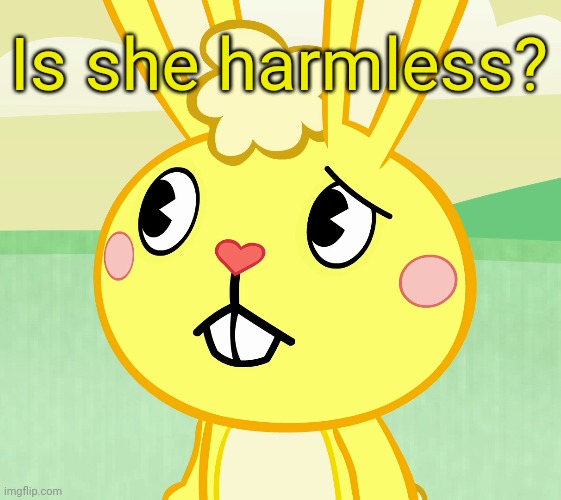 Confused Cuddles (HTF) | Is she harmless? | image tagged in confused cuddles htf | made w/ Imgflip meme maker