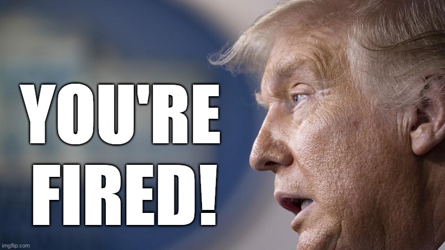 You're fired | YOU'RE; FIRED! | image tagged in fired,donaldtrump,firedpotus | made w/ Imgflip meme maker