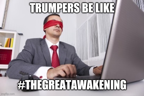 Blindfolded | TRUMPERS BE LIKE #THEGREATAWAKENING | image tagged in blindfolded | made w/ Imgflip meme maker