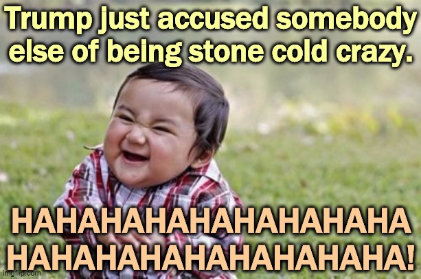 Trump talks only about himself. | Trump just accused somebody else of being stone cold crazy. HAHAHAHAHAHAHAHAHA
HAHAHAHAHAHAHAHAHA! | image tagged in memes,evil toddler,trump,delusional,crazy,nuts | made w/ Imgflip meme maker