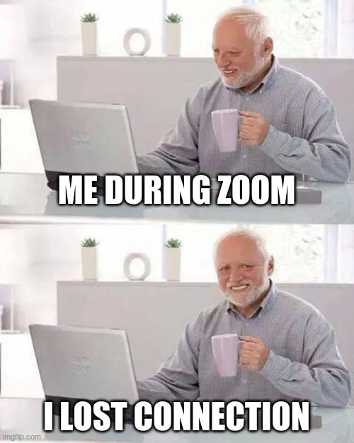 Hide the Pain Harold | ME DURING ZOOM; I LOST CONNECTION | image tagged in memes,hide the pain harold | made w/ Imgflip meme maker