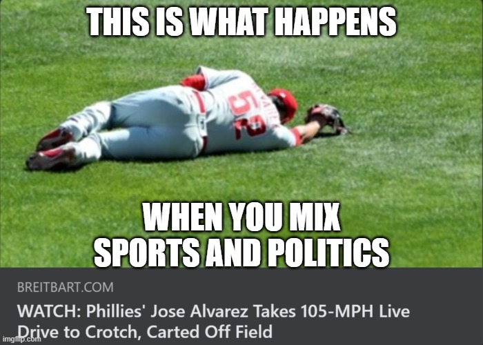 MLB | THIS IS WHAT HAPPENS; WHEN YOU MIX
SPORTS AND POLITICS | image tagged in baseball,politics,funny,ouch,mlb,mlb baseball | made w/ Imgflip meme maker
