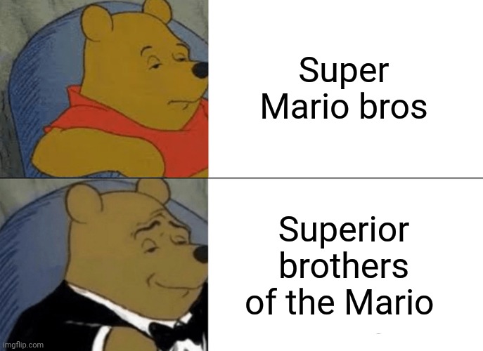 Tuxedo Winnie The Pooh Meme | Super Mario bros; Superior brothers of the Mario | image tagged in memes,tuxedo winnie the pooh | made w/ Imgflip meme maker