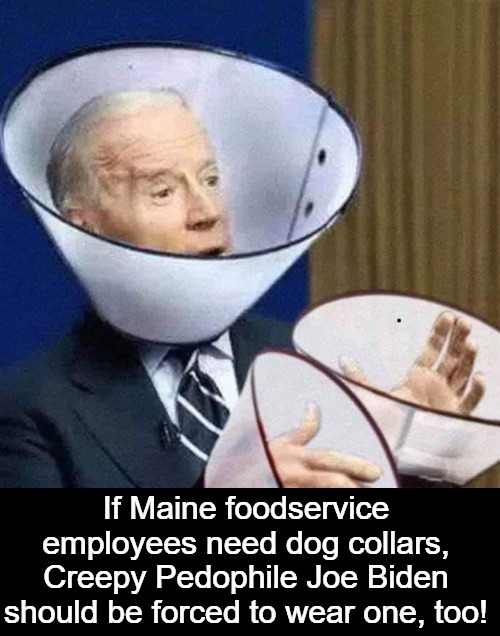 Force Joe Biden to Wear a Dog Collar! | If Maine foodservice employees need dog collars, Creepy Pedophile Joe Biden should be forced to wear one, too! | image tagged in sniffer joe biden,pedo joe,creepy joe biden,pedophile,smilin biden,joe and the hoe | made w/ Imgflip meme maker