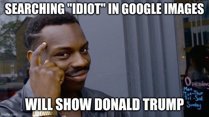 Roll Safe Think About It Meme | SEARCHING "IDIOT" IN GOOGLE IMAGES; WILL SHOW DONALD TRUMP | image tagged in memes,roll safe think about it,idiot,funny,google images | made w/ Imgflip meme maker