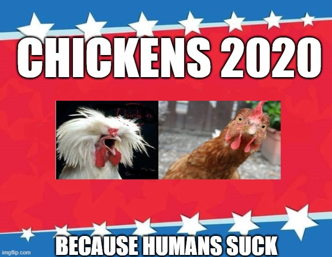 Chickens 2020 | CHICKENS 2020; BECAUSE HUMANS SUCK | image tagged in campaign sign | made w/ Imgflip meme maker