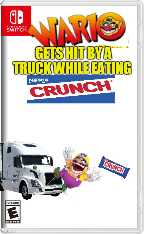 wario gets hit by a truck while eating nestle crunch - Imgflip