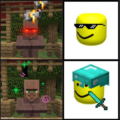 Minecraft Villager hates roblox | image tagged in drake meme but it's the minecraft villager | made w/ Imgflip meme maker