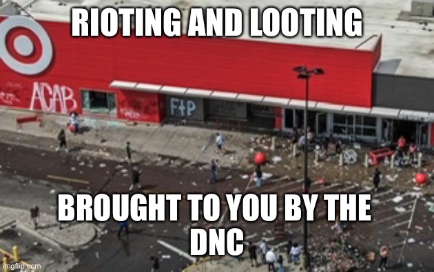 Rioting and looting | RIOTING AND LOOTING; BROUGHT TO YOU BY THE 
DNC | image tagged in memes,funny,laughing,upvote,baby yoda,biden | made w/ Imgflip meme maker