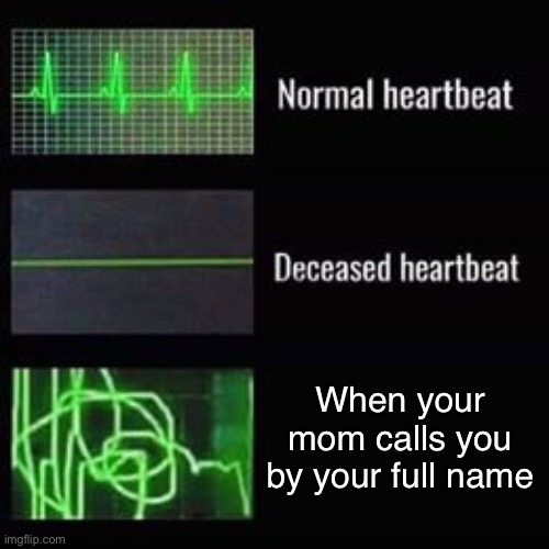 *instant survival mode* | When your mom calls you by your full name | image tagged in heartbeat rate | made w/ Imgflip meme maker