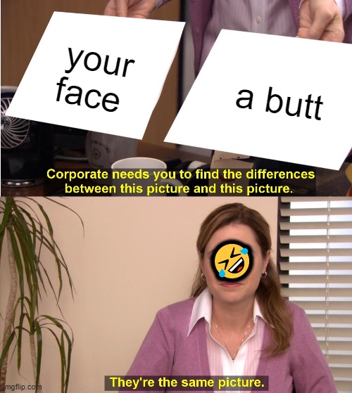 They're The Same Picture | your face; a butt; 🤣 | image tagged in memes,they're the same picture | made w/ Imgflip meme maker