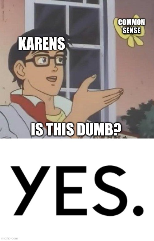 ... | COMMON SENSE; KARENS; IS THIS DUMB? | image tagged in memes,is this a pigeon,karen | made w/ Imgflip meme maker