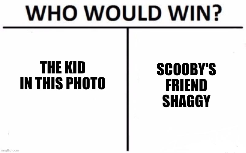 Who Would Win? Meme | THE KID IN THIS PHOTO SCOOBY'S FRIEND SHAGGY | image tagged in memes,who would win | made w/ Imgflip meme maker