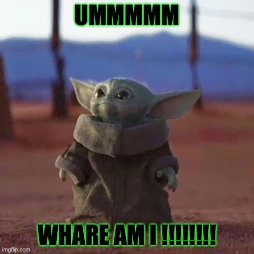 Baby Yoda | UMMMMM; WHARE AM I !!!!!!!! | image tagged in baby yoda | made w/ Imgflip meme maker