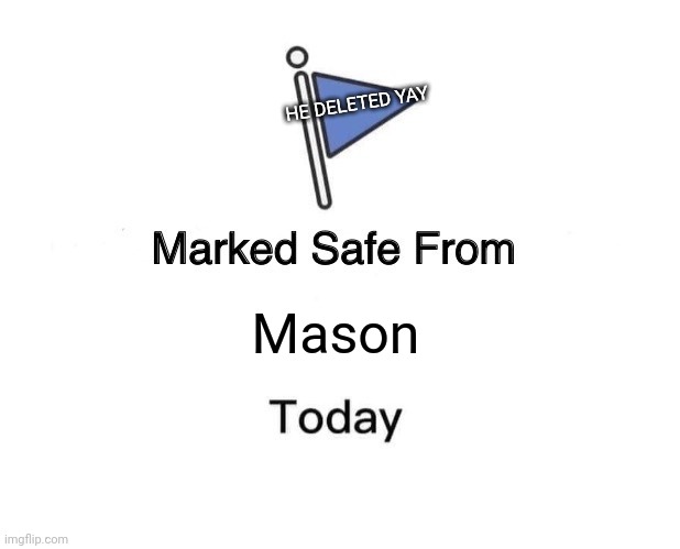 WOOHOO! HES GONE!!! | HE DELETED YAY; Mason | image tagged in memes,mason,aaaaand its gone | made w/ Imgflip meme maker