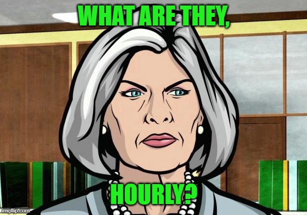 Mallory Archer Ants | WHAT ARE THEY, HOURLY? | image tagged in mallory archer ants | made w/ Imgflip meme maker