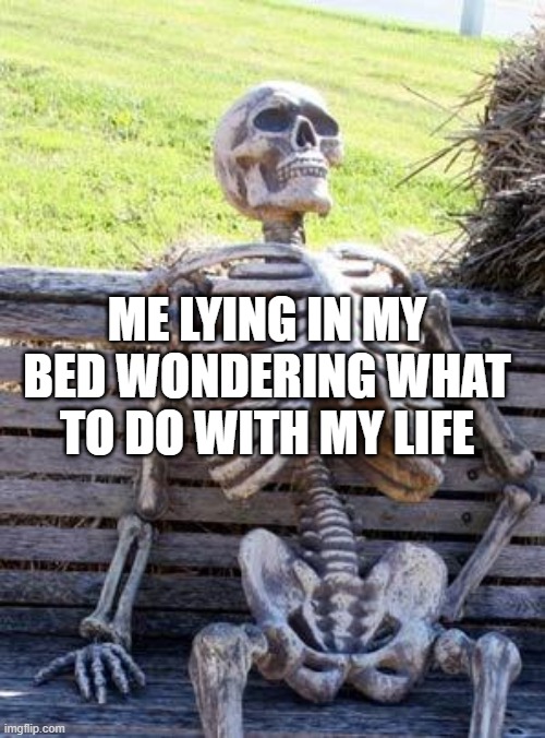 Waiting Skeleton | ME LYING IN MY BED WONDERING WHAT TO DO WITH MY LIFE | image tagged in memes,waiting skeleton | made w/ Imgflip meme maker