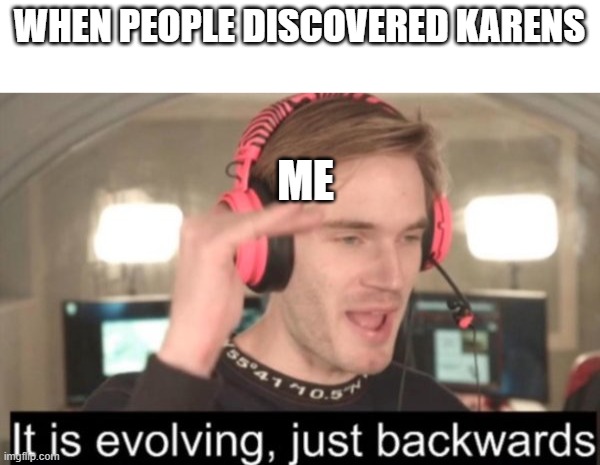 it is evolving just backwards | WHEN PEOPLE DISCOVERED KARENS; ME | image tagged in it is evolving just backwards | made w/ Imgflip meme maker