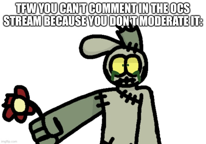 This is literally one of the only streams I have other than the Fake Switch Games stream and my own stream. | TFW YOU CAN’T COMMENT IN THE OCS STREAM BECAUSE YOU DON’T MODERATE IT: | made w/ Imgflip meme maker