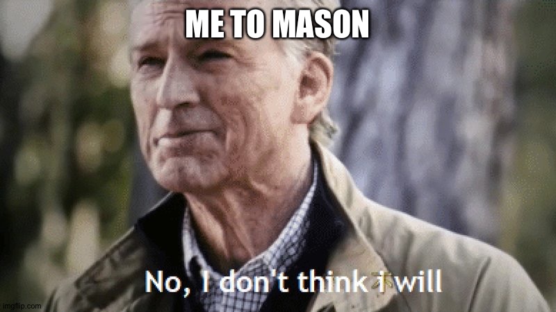 No, i dont think i will | ME TO MASON | image tagged in no i dont think i will | made w/ Imgflip meme maker