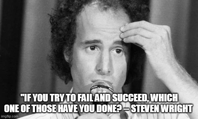 Succeed to Fail | "IF YOU TRY TO FAIL AND SUCCEED, WHICH ONE OF THOSE HAVE YOU DONE? -- STEVEN WRIGHT | image tagged in succeed,fail,steven wright | made w/ Imgflip meme maker