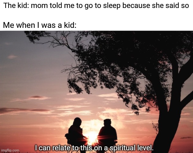 The kid: mom told me to go to sleep because she said so; Me when I was a kid: | The kid: mom told me to go to sleep because she said so Me when I was a kid: | image tagged in i can relate to this on a spiritual level,memes,meme,dank memes,moms,sleep | made w/ Imgflip meme maker