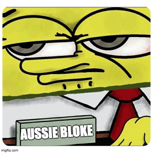 Spongebob empty professional name tag | AUSSIE BLOKE | image tagged in spongebob empty professional name tag | made w/ Imgflip meme maker